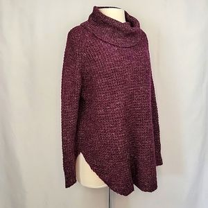 Free People Dylan Oversized Boxy Waffle Knit Cowlneck Purple Size Small